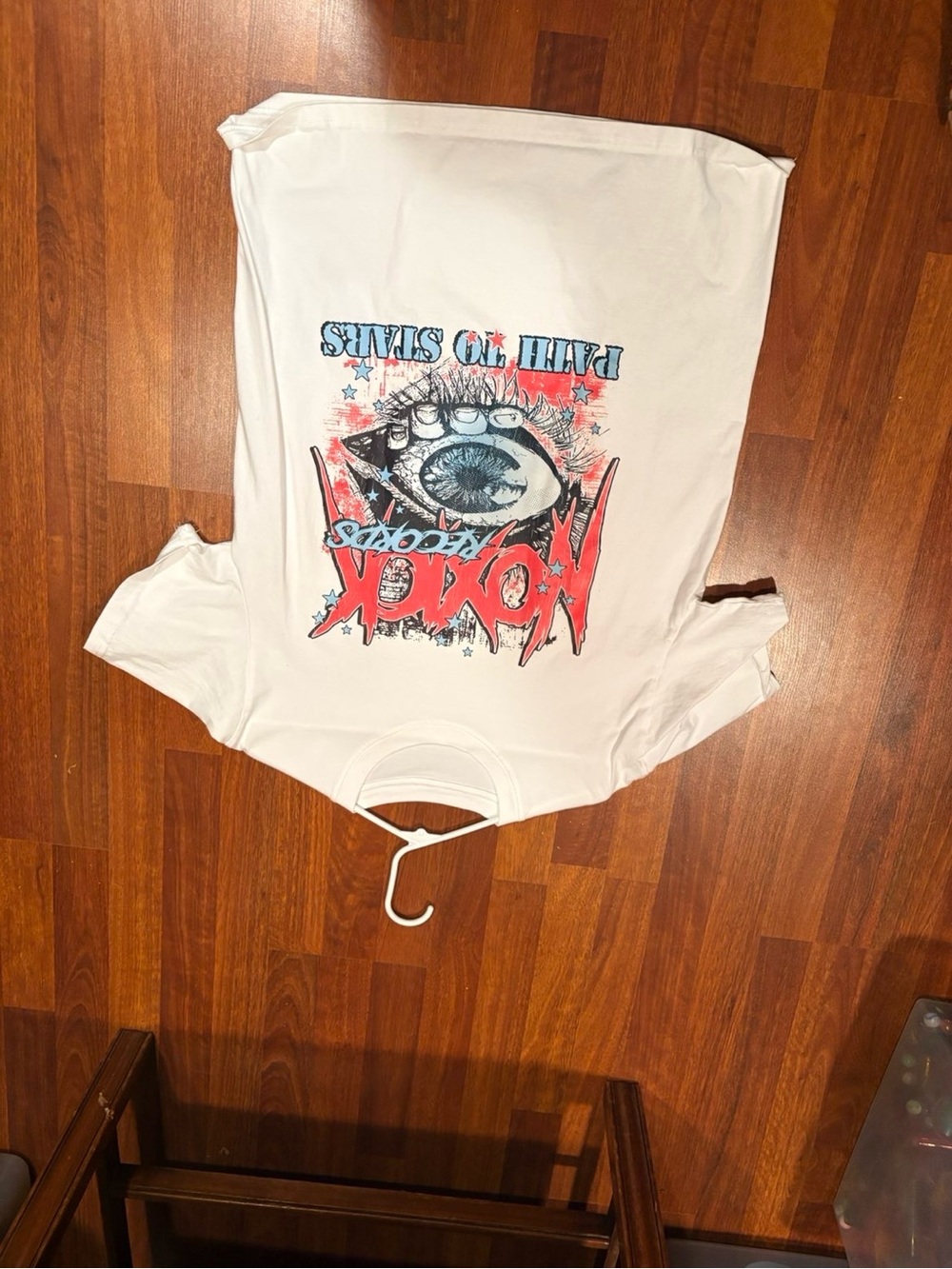 White Graphic Tee with Blue Eye & Red Script